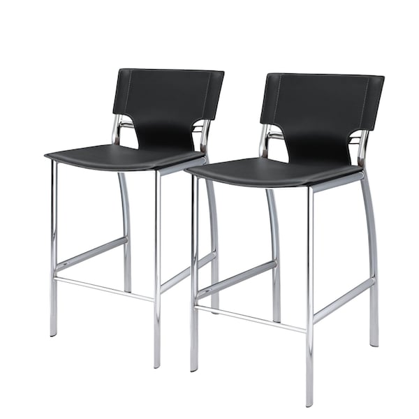 Homeroots Set of Two 25" Gray and Silver Faux Leather and Metal Low Back Counter Height Bar Chairs, 2PK 555050 - main