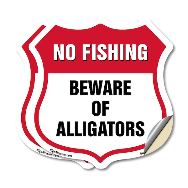 Signmission No Fishing Shield Sign Beware Of Alligat, 18 inch X 18 inch, Vinyl Decal, 2PK SHI-D-2PACK-18-394 - main