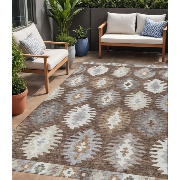 Homeroots 5' X 8' Brown Ivory And Taupe Southwestern Washable Indoor Outdoor Area Rug 615123 - main