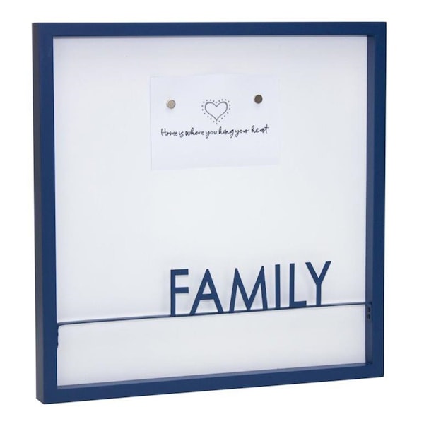 Homeroots 16" X 16" Blue And White Family Wood and Metal Square Magnetic Memo Board 516362 - main