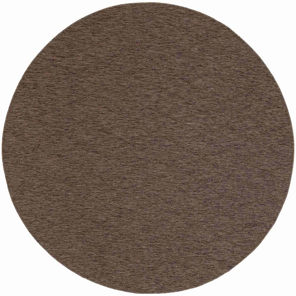 Homeroots 8' Dark Brown And Brown Round Geometric Indoor Outdoor Area Rug 552331 - main