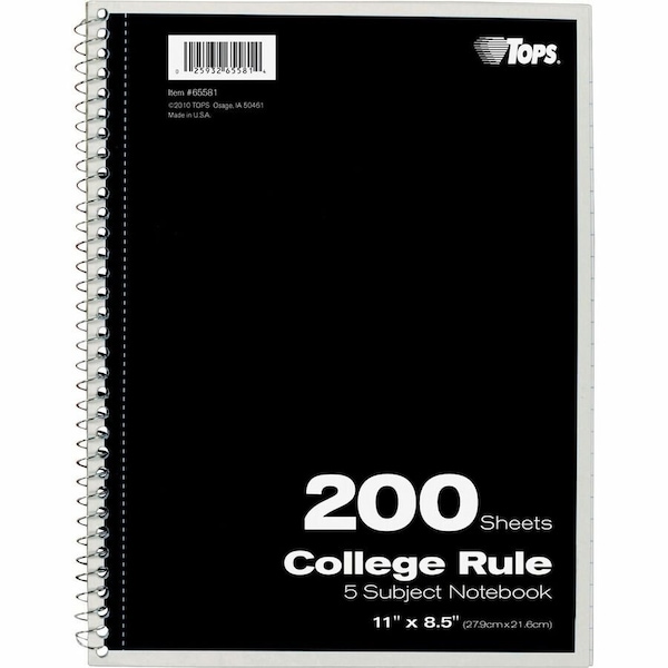 Tops 11 x 8-1/2" Wirebound Notebook, College Rule, 200 Pg TOP65581 - main