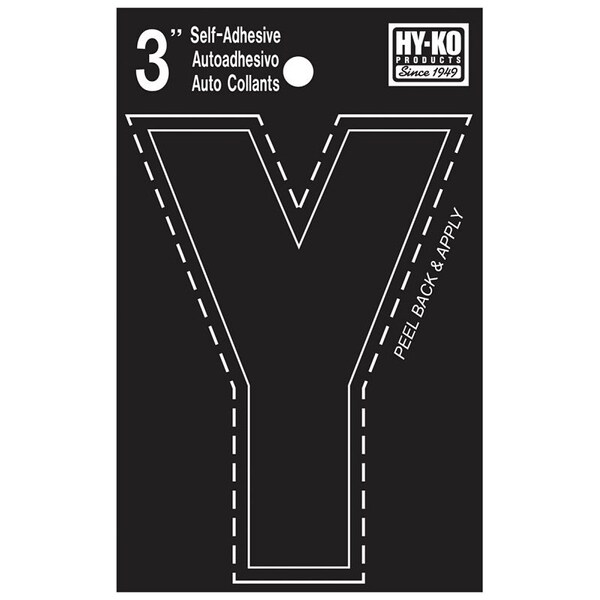 Hy-Ko 30400 Series Die-Cut Letter, Character: Y, 3 in H Character, Black Character, Vinyl 30435 - main