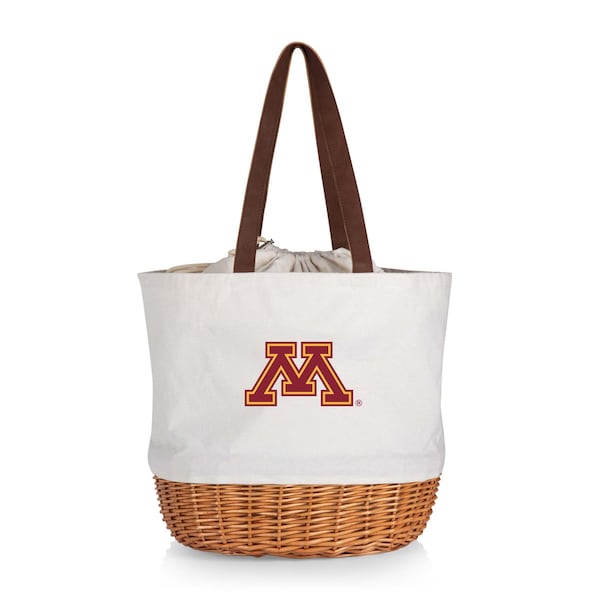 Picnic Time Family Of Brands NCAA Minnesota Golden Gophers Coronado Canvas and Willow Basket Tote - Picnic Bag 203-00-187-364-0 - main