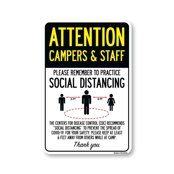 Signmission Public Safety, Campers And Staff Practice Social Distancing, 10in X 7in Aluminum, OS-NS-A-710-25357 OS-NS-A-710-25357 - main