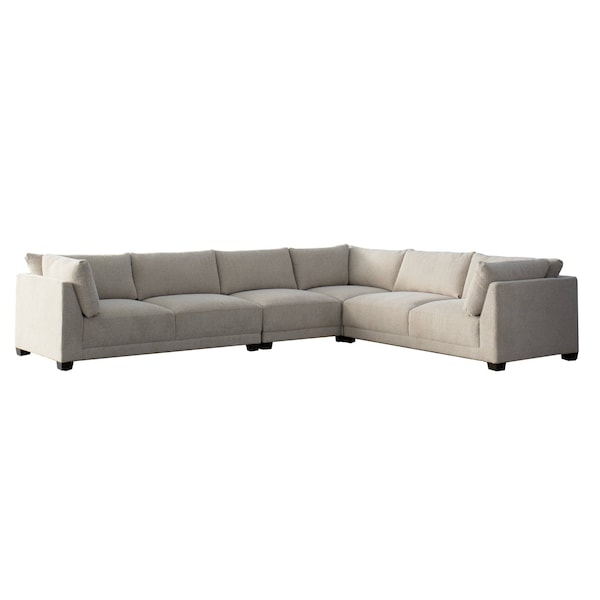 Homeroots Beige Canvas L Shaped Four Piece Sofa and Chaise Sectional With Toss Pillows 674611 - main