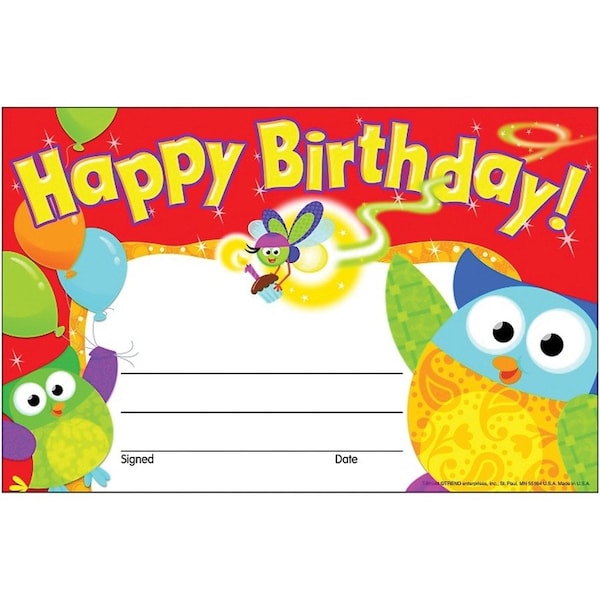 Trend Enterprises Happy Birthday Owl-Stars® Recognition Awards, PK180 T81044 - main