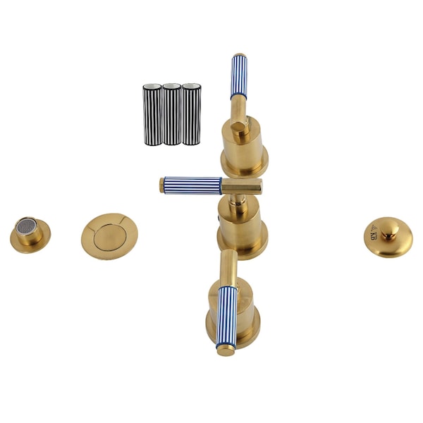 Kingston Brass Three-Handle Bidet Faucet with Knurled Handle and Brass Pop-Up, Brushed Brass KB6327KPS - main