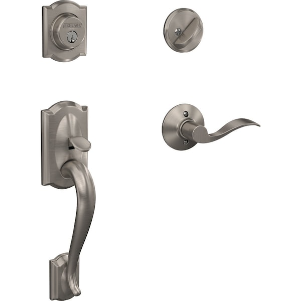 Schlage Camelot Satin Nickel Handleset with Single Cylinder Deadbolt & Accent Lever Right Handed F60CAM619ACCRH - main