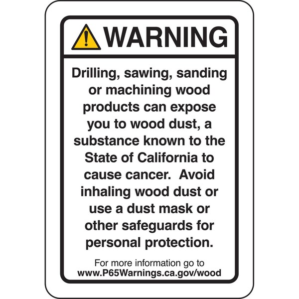 Brady Prop 65 Regulatory Sign Wood Working 10 inch x 7 inch Polyester Black on White 150444 - main