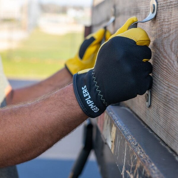 Gemplers Leather Palm Work Gloves, Leather, Elastic Cuff, Yellow/Blk, L, 1 PR 237883 - main