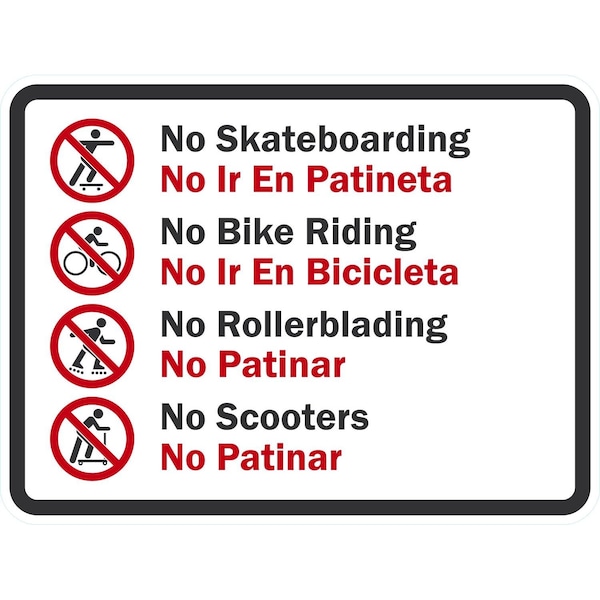 Lyle No Ir En Patineta, No Bike Riding: No Ir En Bicicleta, No Ro, 24x18, Diamond Grade, White G-11814-DG_24x18 - main