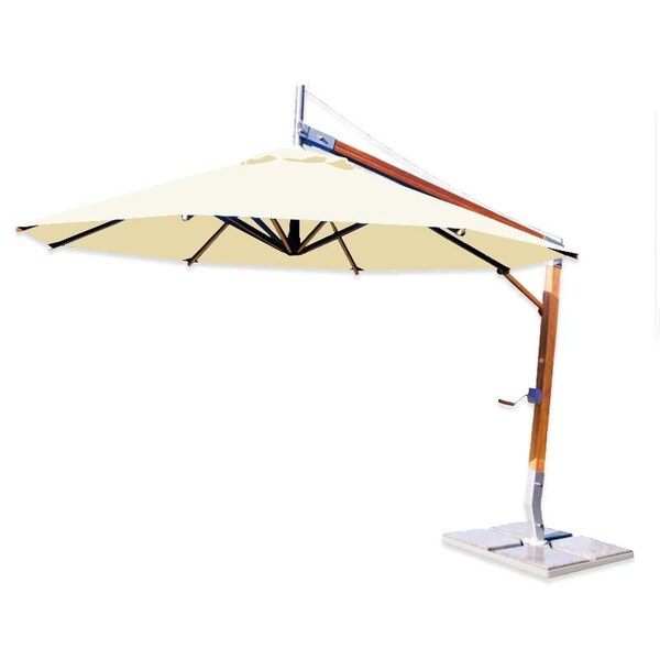 Bambrella 10' Round Bamboo Cantilever Umbrella with Ecru Canopy and 297lb Granite Base System 3.0m R-SW-S-E-BS - main