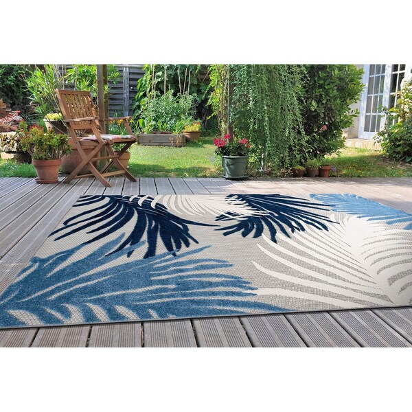 World Rug Gallery Amalfi Contemporary Tropical Floral Indoor/Outdoor Area Rug 4 ft x 6 ft Navy 8013NAVY4X6 - main