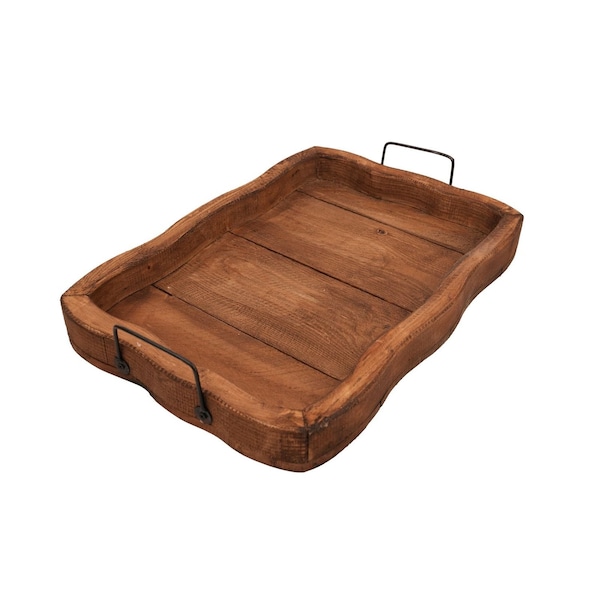 Homeroots 20in Brown Solid Wood Handmade Scalloped Serving Tray With Handles 724225 - main