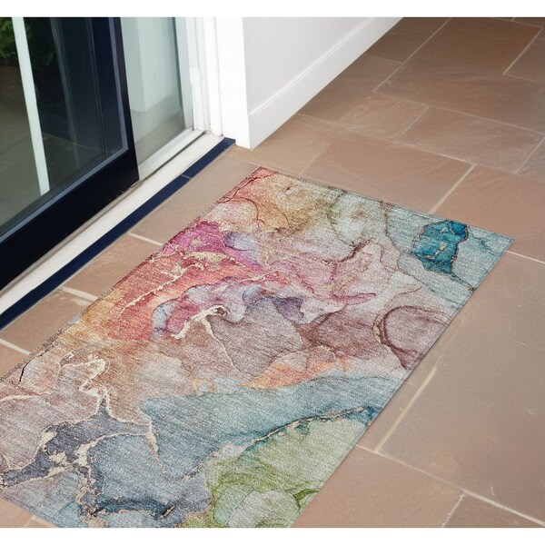 Homeroots 2' X 3' Blue Abstract Washable Non Skid Indoor Outdoor Area Rug 559168 - main