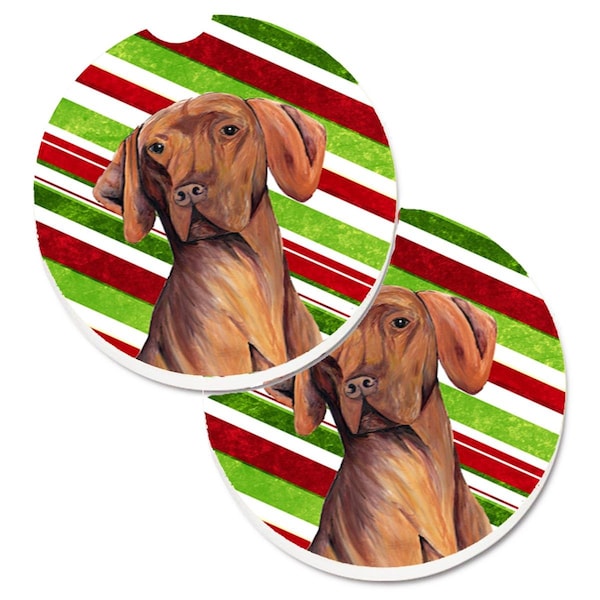 Carolines Treasures Vizsla Candy Cane Holiday Christmas Set of 2 Cup Holder Car Coaster SC9338CARC - main