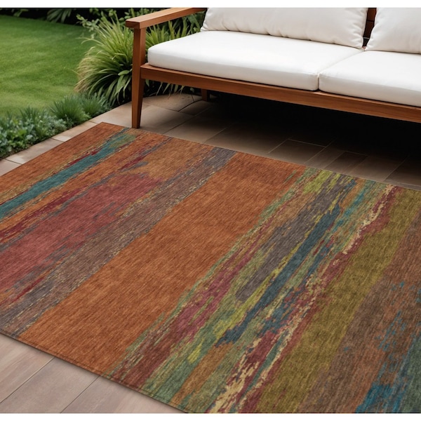 Homeroots 10' X 14' Terra Cotta Abstract Washable Indoor Outdoor Area Rug 608764 - main