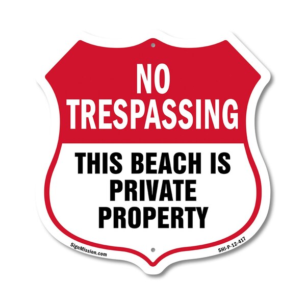 Signmission No Trespassing Shield Sign This Beach Is, 12 Inch X 12 Inch, Plastic Sign SHI-P-12-417 - main