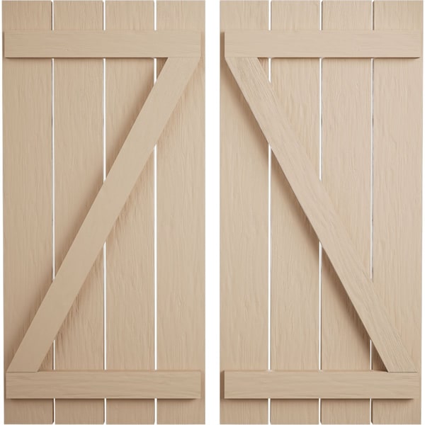 Ekena Millwork Rustic Four Board Spaced Board-n-Batten Rough Sawn Faux Wood Shutters w/Z-Board, 23 1/2W x 86H, PR SHUBSZ23X86RSPR - main