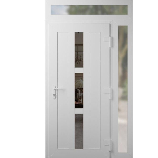 Vdomdoors Front Exterior Prehung Metal-Plastic Door, Manux 8112 White Silk, Side and Top Sidelite Transom, Of MANUX8112EXD-WS-W36+14xH80+14-LH - main