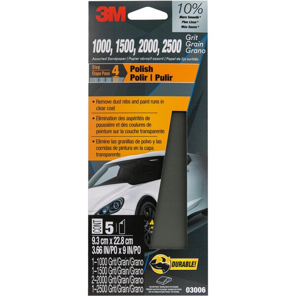 3M Wetordry Sandpaper 03006, 3 2/3 in x 9 in, Asst Grit, 5/Pack, 20/Case, 20PK 3006 - main