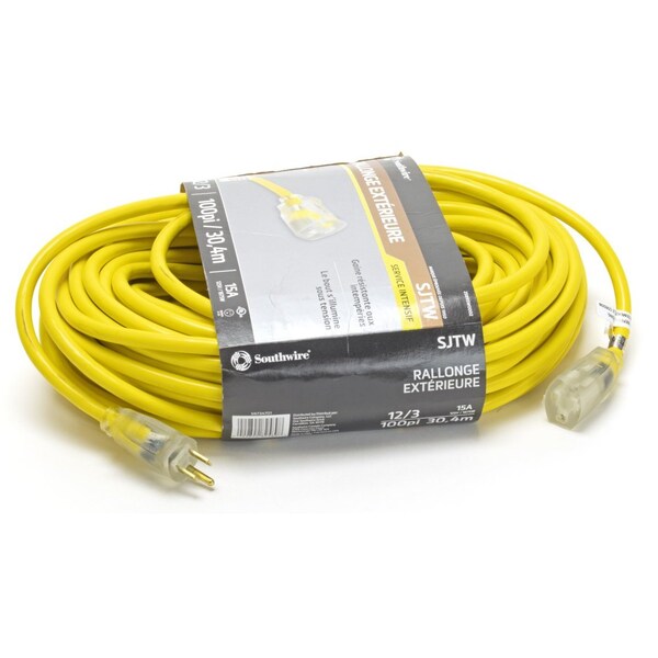 The Brush Man SJTW Extension Cord, 12 AWG, 12/3, 1 Outlets, Vinyl, 100 ft EXT 100 12/3 LT - main