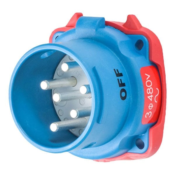 Meltric DR30 INLET POLY BLUE SIZE 2 TYPE 4X 3P+G 30 A 480 VAC 60 Hz +2 AUX TYPE 4X WATERTIGHTNESS 31-18243-K04-972-4X - main