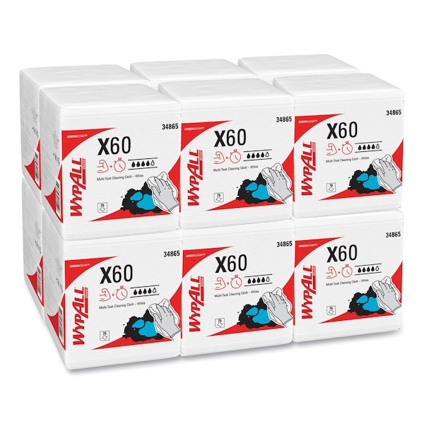Wypall X60 Cloths, 1/4 Fold, 12 1/2 x 13, White, 76/Box, PK12 34865 - main