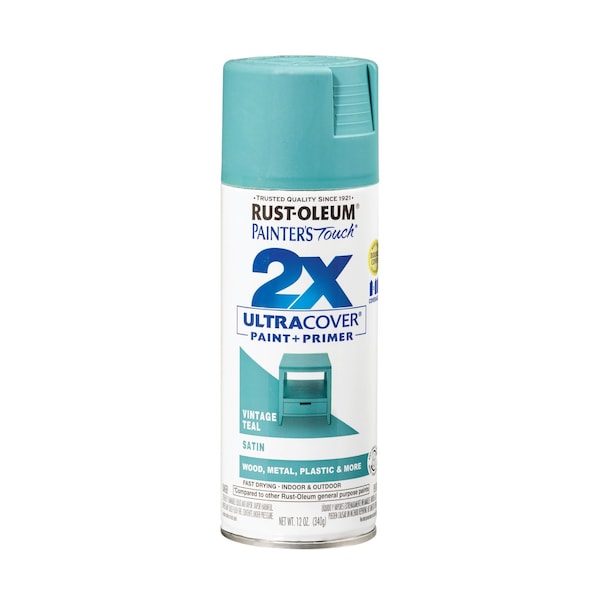 Rust-Oleum Painter's Touch 2X Ultra Cover Spray Paint, Vintage Teal, Satin, Solvent, 12 Oz 334090 - main