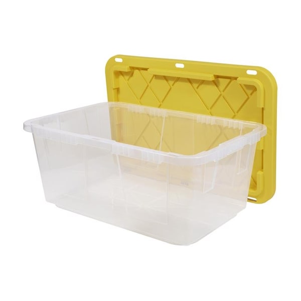 Greenmade Stackable Storage Tote W/ Lid, 17 gal, 26-7/10 in L x 17-4/5 in W x 12-1/2 in H, Clear, Yellow 793899 - main