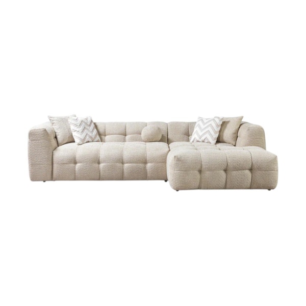 Homeroots Ivory Boucle L Shaped Two Piece Sofa and Chaise Sectional With Toss Pillows 644522 - main