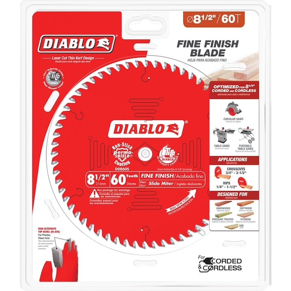 Diablo 8-1/2'' 60-Tooth Fine Finish Circular Saw Blade D0860S - main