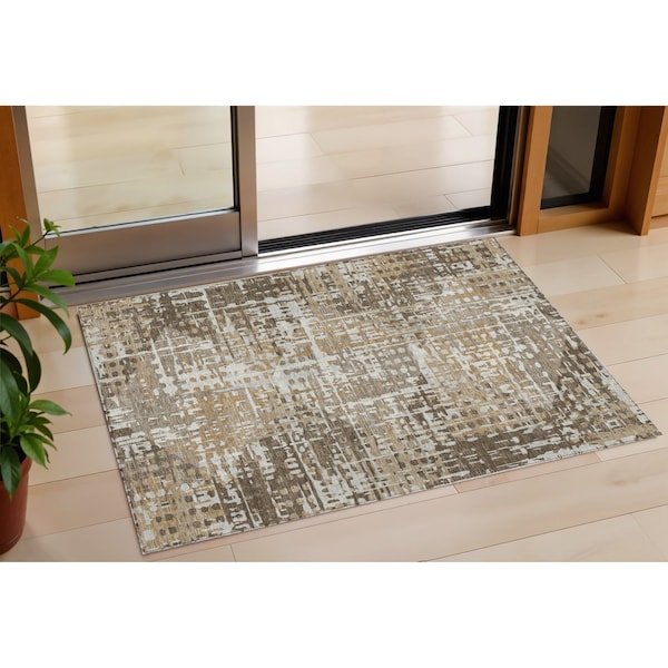 Homeroots 3' X 5' Brown And Ivory Geometric Washable Indoor Outdoor Area Rug 631993 - main
