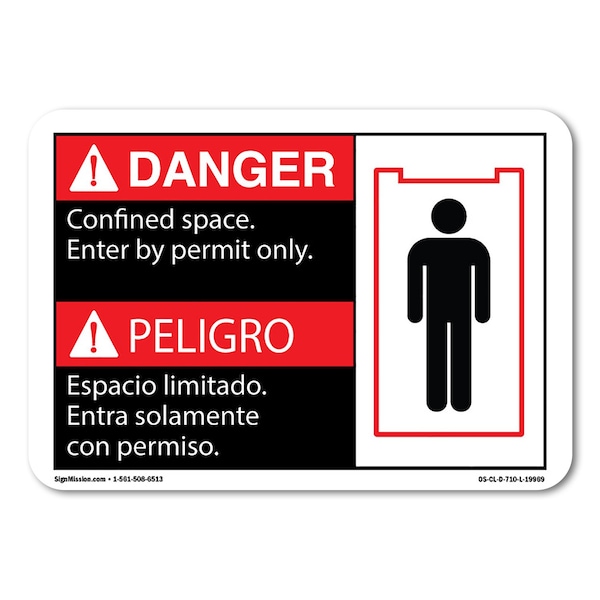 Signmission OSHA Confined Space Enter By Permit Only, Bilingual 10in X 7in Rigid Plastic, 7" H, 10" W, Landscape OS-CL-P-710-L-19969 - main