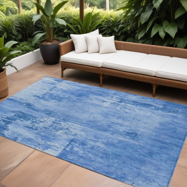 Homeroots 9' X 12' Navy Blue And Ivory Abstract Washable Indoor Outdoor Area Rug 602729 - main