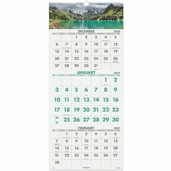 At-A-Glance Scenic Three-Month Wall Calendar, Landscape Photography, 12 x 27, 14-Month: Dec 2024 to Jan 2026 DMW503-28 - main