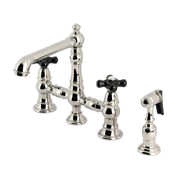 Kingston Brass Bridge Kitchen Faucet with Brass Sprayer, Polished Nickel KS7276PKXBS - main