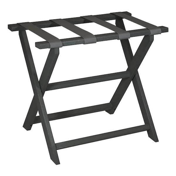 Homeroots Earth Friendly Dark Gray Folding Luggage Rack With Gray Straps 383084 - main