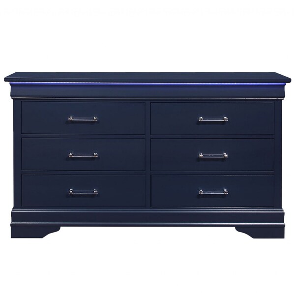 Homeroots 59" Blue Solid Wood Six Drawer Double Dresser 482390 - main