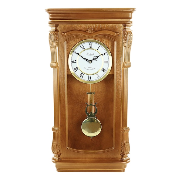 Bedford Clock Collection Golden Oak Chiming Pendulum Wall Clock BED-9001O - main