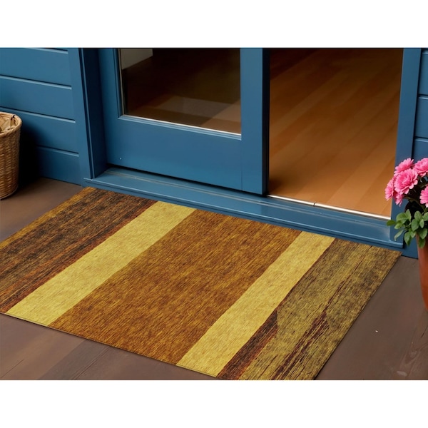 Homeroots 3' X 5' Terra Cotta Gold And Brown Abstract Washable Indoor Outdoor Area Rug 615302 - main