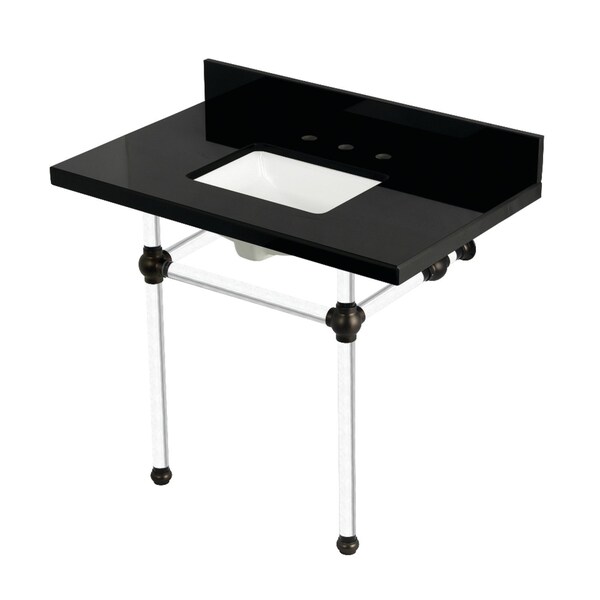 Kingston Brass 36" Black Granite Console Sink with Acrylic Legs, 8-Inch, 3-Hole, Black Granite/Oil Rubbed Bronze KVPK3630KASQ5 - main