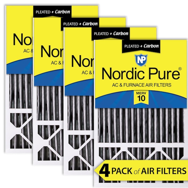 Nordic Pure 16x25x5 Plus Carbon Pleated Air Filter, High Capacity, MERV 10, 4 PK 16x25x5HPM10C-4 - main