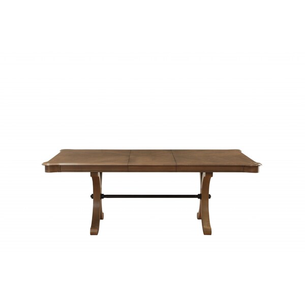 Homeroots 64" Brown Solid Wood Removable Leaf Trestle Base Dining Table 318936 - main