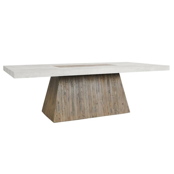 Homeroots 94" Antiqued White and Gray Reclaimed Wood Pedestal Base Dining Table 549041 - main