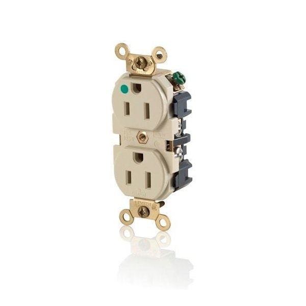 Leviton Duplex Straight Blade Receptacle, 5-15R, 15 A, 125V AC, 2 Pole, 3 Wire, Surface Mount, Grounded MRI82-I - main