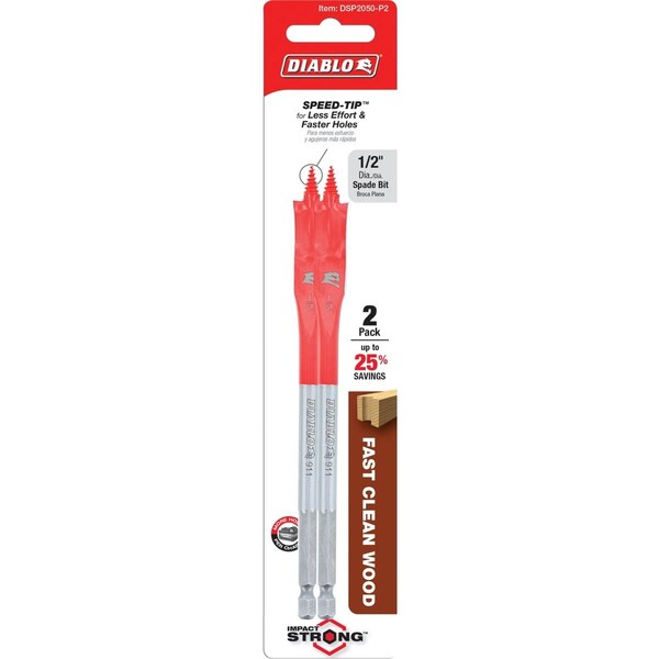 Diablo 1/2'' x 6'' SPEEDemon Spade Bit, 2PK DSP2050-P2 - main