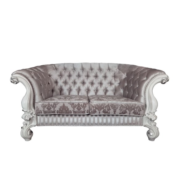 Homeroots 76in Ivory And Off White Velvet Loveseat and Toss Pillows 515715 - main