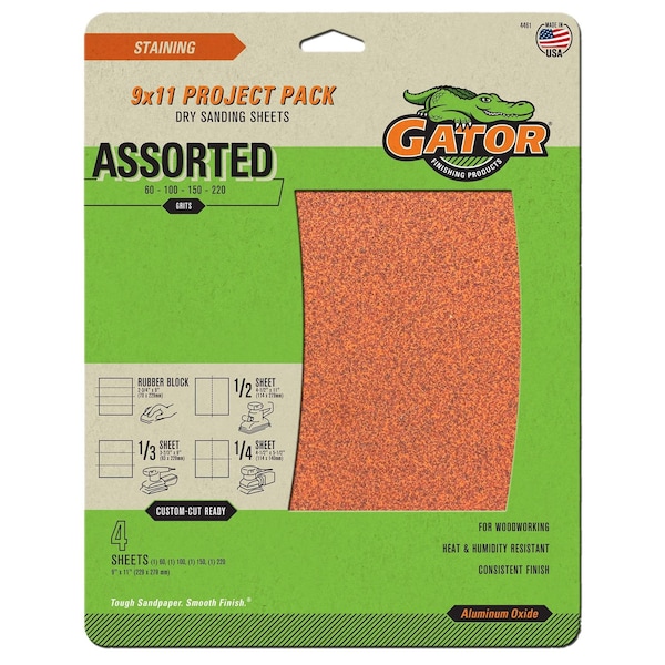 Gator Finishing 9 x 11 Project Pack Dry Sanding Sheets, Assorted Grit, 4PK 4461 - main